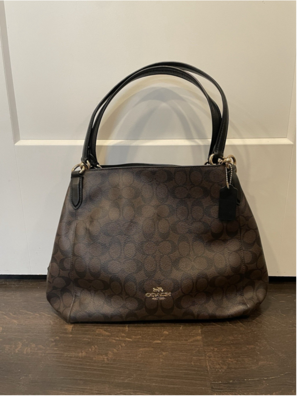 Coach F80298 Hallie Shoulder Bag In Signature Canvas Brown Black